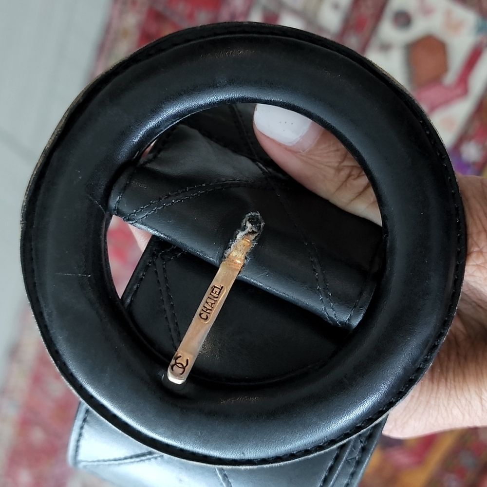 Chanel black leather wide belt 80/32: